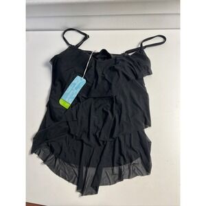 NEW WOMENS TROPICAL ESCAPE Black‎ MESH FLUTTER TANKINI SWIMSUIT TOP 8 NWT
